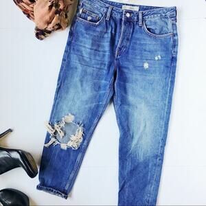 Topshop Medium Wash Denim Blue Distressed Hayden Moto Jeans Women's Size 28